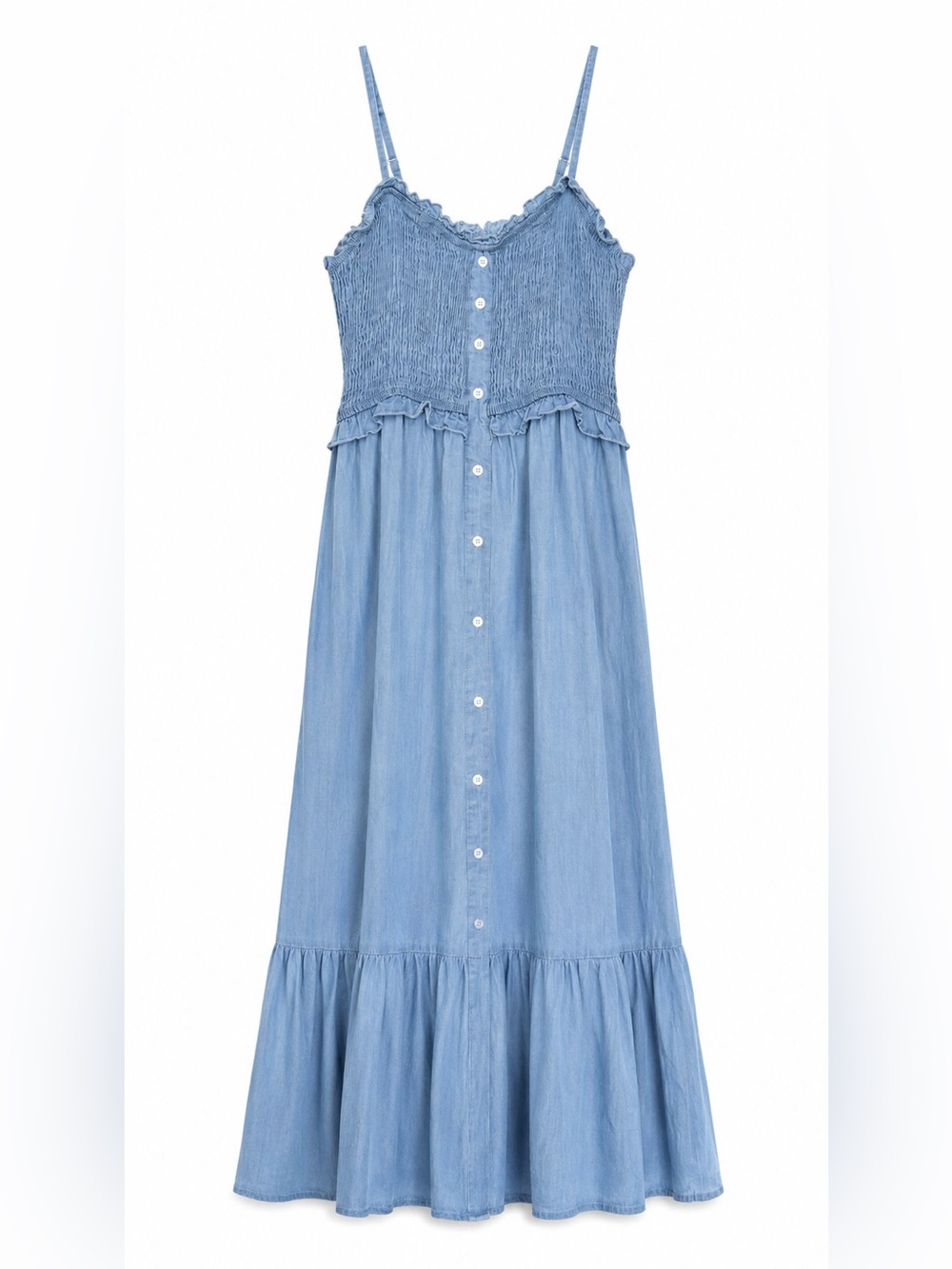 Justify Chambray Denim Maxi Dress Smocked Button Front Size Medium - Picture 3 of 11